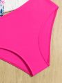 Tween Girls' Solid Color Halter Bikini Set And Floral Print Swimsuit Skirt