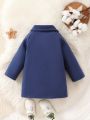 Baby Boys' Thickened And Warm Deep Blue Woolen Coat For Daily And Casual Wear In Autumn And Winter