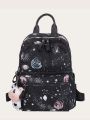 Galaxy Print Double-back Backpack School Bag With Bag Charm For Teen Girls Women,College Students Perfect for High School,College,Business,Work Outdoors Back to School