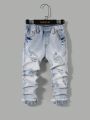 SHEIN Toddler Boys' Casual Shredded Stretchy Waist Slim Fit Jeans