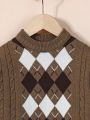 Young Boy Diamond Pattern Round Neck Sweater