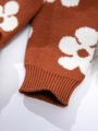 Toddler Girls' Floral Pattern Round Neck Sweater And Knitted Pants Set