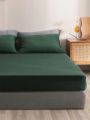 3pcs Dark Green Brushed Bedding Sheet Set