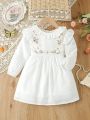 SHEIN Kids Nujoom Toddler Girls' Lovely Embroidery Doll Collar Short Sleeve Dress For Spring
