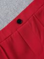 SHEIN Kids Cooltwn Tween Girls' Urban Elegant Woven Solid Color Contrast Collar Suit Jacket And Pants Set
