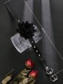Grunge Punk 1pc Gothic Style Dark Flower & Rivet Decor Adjustable Leather Choker