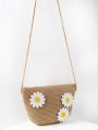 Floral Applique Straw Bag