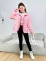 Teen Girls' Casual And Cute College Style Patchwork Contrast Color Jacket