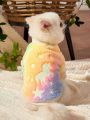PETSIN (With Luminous Effect) Rainbow Gradient Illuminating Stars & Unicorn Patterned Fleece Pet Hoodie Without Hat, 1pc