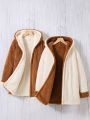 SHEIN Kids HYPEME Girls' (big) Plush Hooded Jacket With Reversible Design