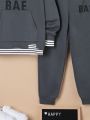 SHEIN Kids Academe Tween Boy Letter Graphic Raglan Sleeve Striped Trim Sweatshirt & Sweatpants