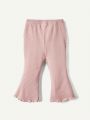 Cozy Cub Baby Girl Flared Pure Color Knitted Long Pants Two-Piece Set With Wavy Edge