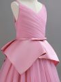 Girls' Asymmetrical Design Mesh Patchwork Party Dress With Waist Detail