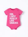 Infant Girls' Basic Casual Pink Short Sleeve Romper With Cute Letter Print