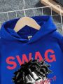 SHEIN Tween Boys' Casual Printed Hoodie With Portrait And Slogan, Long Sleeve, Suitable For Autumn And Winter