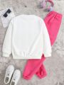 Tween Girls Casual College Letter Print Crewneck Sweatshirt And Sweatpants Set, Autumn & Winter 2pcs
