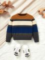 SHEIN Kids' Casual Round Neck Pullover Sweater With Long Sleeve