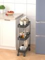 1pc Three-tier Plastic Rolling Storage Cart With Wheels For Kitchen Or Bathroom Organization
