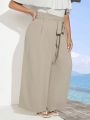 SHEIN CURVE+ Plus Size Women's Plain Pleated Pants