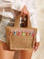 SHEIN VCAY Vacation Tassel Decor Straw Bag