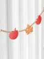 1pc Autumn Thanksgiving Pumpkin & Maple Leaf Shaped Tag With Beaded String & Wood Beads Wall Hanging Diy Craft, Home Decor