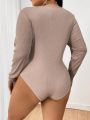 Plus Size Pit Striped Long-Sleeved Bodysuit