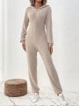 SHEIN LUNE Women's Solid Color Hooded Jumpsuit