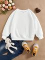 Little Girls' Casual Cat Cartoon Pattern Long Sleeve Top, Suitable For Autumn And Winter