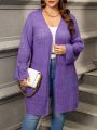 SHEIN LUNE Women'S Plus Size Solid Color Drop Shoulder Cardigan