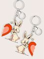 Daily Routine 2pcs Rabbit & Heart Shape Couple Keychain