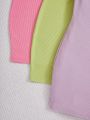 SHEIN Kids EVRYDAY Tween Girl Knitted Solid Color Single Shoulder Dress 3pcs Set