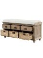 Rustic Storage Bench with 3 Drawers and 3 Rattan Baskets, Shoe Bench for Living Room, Entryway