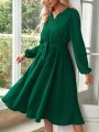 EMERY ROSE Women'S Green Strappy Waist Notched Neck Dress