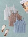 SHEIN Kids EVRYDAY Toddler Girls' Fresh & Cute Solid Color Cami Tops, 3pcs/set For Spring And Summer