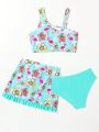 Little Girls' Tropical Printed Ruffle Swimsuit Set