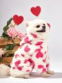 PETSIN Valentine'S Day Pink & White Plush Hoodie With Heart Pattern