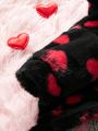 PETSIN Valentine's Day Red & Black Plush Hoodie With Heart Pattern