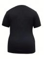 Plus Size Short Sleeve T-shirt With Text Print
