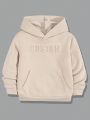 SHEIN Boys' Casual And Comfortable Letter Embossed Pattern Solid Color Hooded Sweatshirt