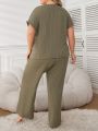Plus Size Solid Color Textured Comfortable Pyjamas Set
