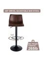 SUPERJARE Bar Stools Set of 2-360° Swivel Barstool Chairs with Back, Adjustable Height Bar Chairs, Retro Brown, Fabric