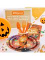 200 pcs Halloween Party Supplies Dinnerware Set of Paper Plates, Napkins, Paper Cups, Plastic Utensils for Halloween Party Decoration, for 25