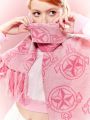 SHEIN X Cardcaptor Sakura Cartoon Jacquard Warm Thick Pink Tassel Scarf
