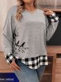 Plus Size Plaid Patchwork Long Sleeve Casual Top