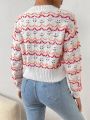 SHEIN Essnce Chevron Pattern Pointelle Knit Drop Shoulder Sweater