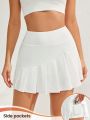 Wide Waistband Sports Skort With Pocket And Side Detail