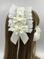 1pc White Bow Hair Clip For Women, Suitable For Daily Wear, Lace Maid Lolita Style, Cosplay, Etc.
