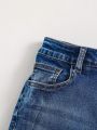 SHEIN Teen Boys' Casual Mid-waist Slim Fit Denim Shorts