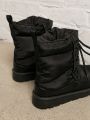 Puffer Mid Calf Tie Up Lining Snow Boots