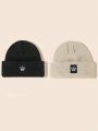 Vitoria Brayner 2pcs Hip Hop Style Outdoor Knitted Beanie With Letter Embroidery Patches